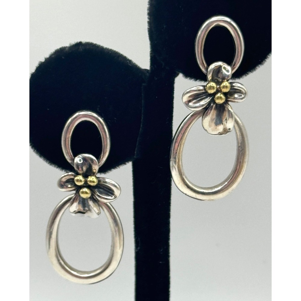 Ann King Sterling Silver 18K Accent Flower Floral Dangle Earrings